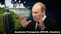 Президент России Владимир Путин и памятник князю Киевскому Владимиру (979-1015), инициатору крещения Украины-Руси, фотоколлаж